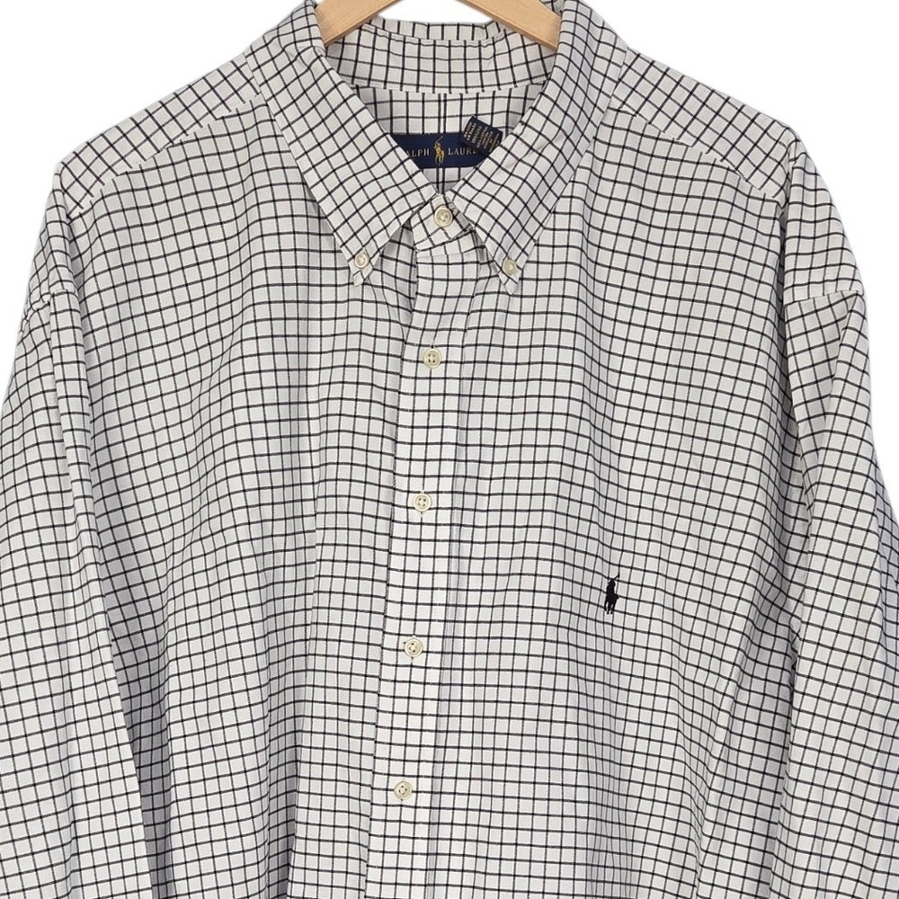 Ralph Lauren Button Down Shirt Mens 4XB White Black Tattersall Check Long Sleeve